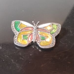 Judith Jack Vintage Butterfly 🦋 Enamel Inlaid Marcasite Brooch Stamped 925 JJ